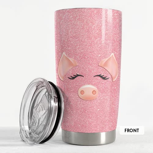 SANDJEST Pig Tumbler Glitter 20oz Tumblers with Lid Gift for Women Girl Daughter Sister Animal Lovers Christmas Birthday - color: Pink