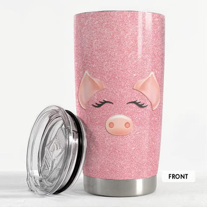 SANDJEST Pig Tumbler Glitter 20oz Tumblers with Lid Gift for Women Girl Daughter Sister Animal Lovers Christmas Birthday - color: Pink