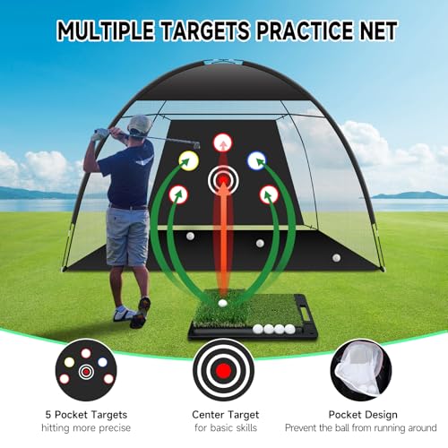 Golf Net: 10x7ft Golf Hitting Practice Net for Use，with Heavy-Duty Base Dual-Turf Mat，Suitable for Various Indoor and Outdoor Scenarios，Scenes Such As Garages, Backyards, Sandy Areas, Lawns, Etc