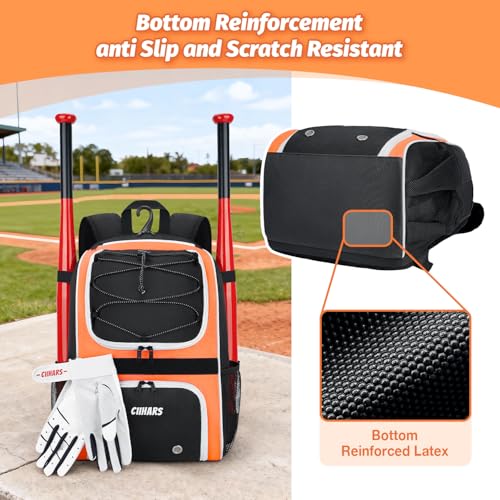 Youth Baseball Bag - Baseball Backpack Bat & Glove Holder, T-Ball & Softball Equipment & Gear,Large Main Compartment for Helmet & accessories, Fence Hook，Insulation Pocket - color: orange