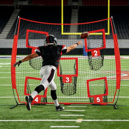 7×7ft Football Throwing Net with 5 Targets,UV-Resistant Football Training Net for Outdoor Great for Quarterback & Youth Practice Includes Carry Bag
