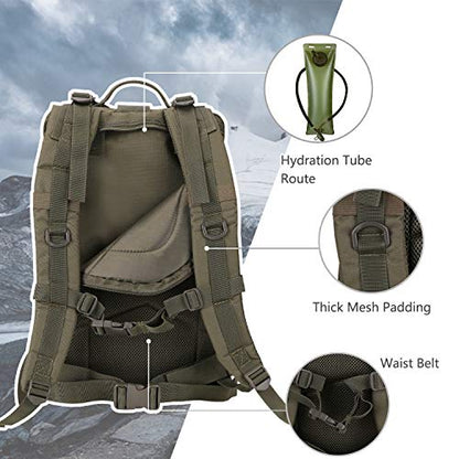 Hannibal Tactical MOLLE Assault Backpack, Tactical Backpack Military Army Camping Rucksack, 3-Day Pack Trip w/USA Flag Patch, D-Rings, Olive
