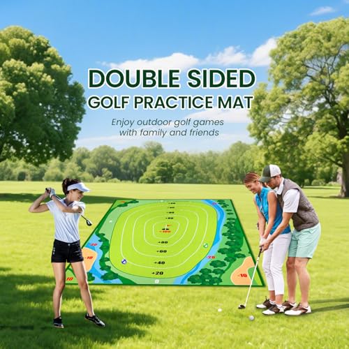 Golf Chipping Game Mat Double Sided,40 pcs Golf Game Set with 6×5 FT Golf Practice Mat,Outdoor Indoor Hitting Games for Adults & Kids,Home Backyard Garage Game, for Family Gatherings