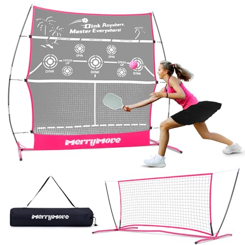 Pickleball Practice Rebounder Net: Pickleball Rebounder or 6FT Mini Pickle Ball Net Portable for Outdoor Driveway Backyard and Indoor Garage - 2in1 Trainer for Dink Volley Training - color: Rose Pink