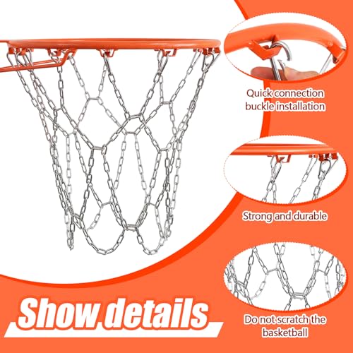 Outus 2 Pack Heavy Duty Basketball Net, 12 Loop Galvanized Chain Basketball Net Replacement, Rust-Proof Metal Replacement for Outdoor & Indoor Use, Fits Standard Hoops Outdoor, Easy Installation