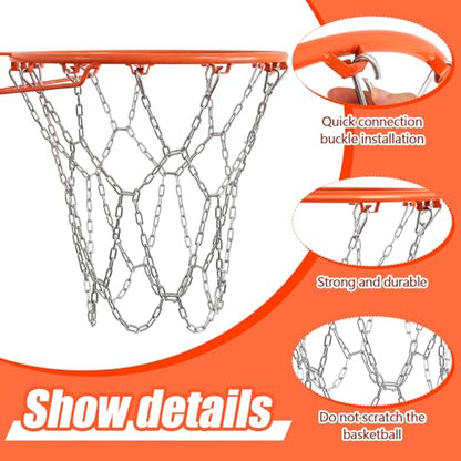 Outus 2 Pack Heavy Duty Basketball Net, 12 Loop Galvanized Chain Basketball Net Replacement, Rust-Proof Metal Replacement for Outdoor & Indoor Use, Fits Standard Hoops Outdoor, Easy Installation