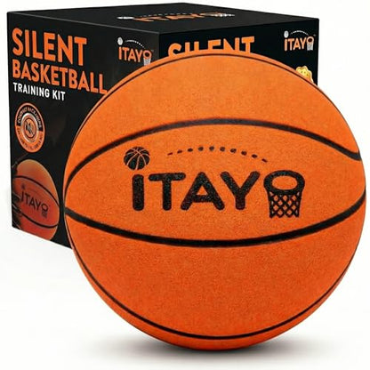 Silent Basketball Size 7 (29.5") - Airless High Bounce Indoor Foam Training Kit | Quiet Dribbling Ball for Apartments | Includes 24 Skill Challenge Cards + Stickers