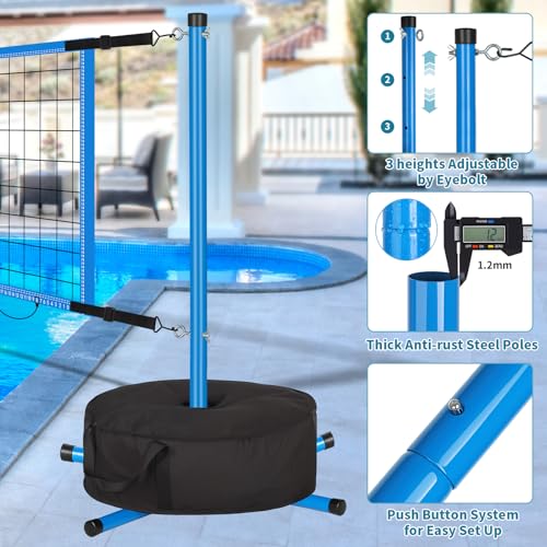 Pool Volleyball Net Set for Inground/Above Ground Pools with Sand-Filled Weighted Base, 15-27ft Adjustable Anti-Sagging Net, 2 Volleyballs & Pump, Carry Bag