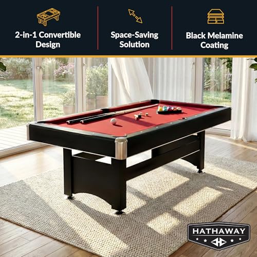Hathaway Spartan 6 Ft Pool Table, with Ping Pong Multi Game Combo Tables for Family Recreation Game Rooms - Includes Billiard Balls, Cues, Paddles, Brush & More