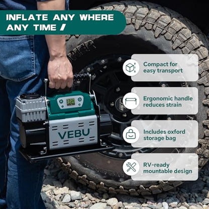 ‌RV Air Compressor 12V Tire Inflator, 150PSI with Auto Shut-off, Digital Display & Preset, 5.65CFM Fast Inflation for Off-road Vehicles, Trucks, SUVs, RVs, ATVs, Corded Electric - style: Single Cylinder + Digital Display