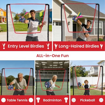 Paddle Game Set with Net – Portable for Indoor/Outdoor – 2 Wearable Gloves + 8 Birdies – Joint-Friendly Family Fun – Like Badminton, Pickleball & Tennis with a Twist