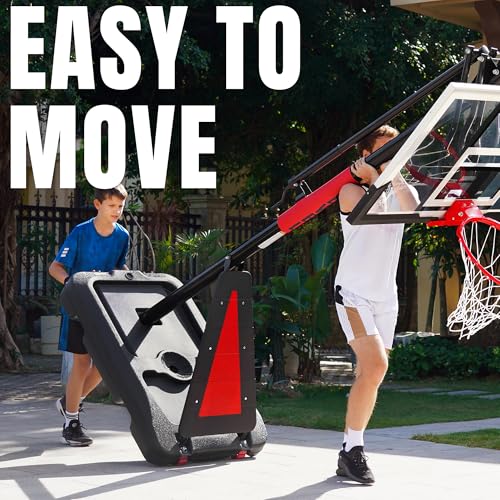 ACCU LEVEL Crank Lift Basketball Hoop Outdoor 7.5-10ft Adjustable Portable Basketball Goal for Youth and Adults 54" Angle Adjustable PC Backboard and Large Fillable Base - style: 54'' Backboard