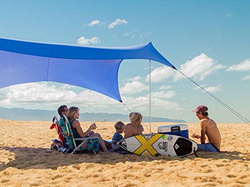 Neso Grande Portable Beach Tent Sun Shelter - Lightweight Beach Shade Canopy - Easy Setup for Family Outings - Patented Reinforced Corners - UPF 50+ Sun Protection - 7ft Tall, 9 x 9ft - color: Periwinkle Blue