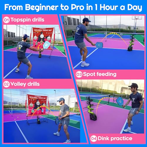 Pickleball Machine Ball Thrower with Net,Portable Pickle Ball Launcher Machine with Remote Control for Practice, Built-in 5200mAh Lithium Battery, Pickleball Training Aids&Gifts