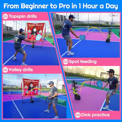Pickleball Machine Ball Thrower with Net,Portable Pickle Ball Launcher Machine with Remote Control for Practice, Built-in 5200mAh Lithium Battery, Pickleball Training Aids&Gifts