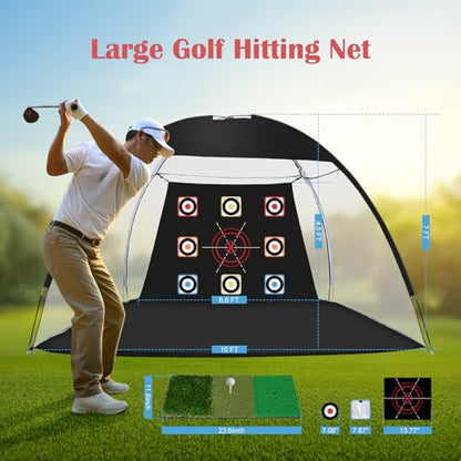 Golf Net, 10 x 7ft Backyard Practice net, Golf Hitting,Driving Net with mat for Indoor/Outdoor - style: Nine Targets