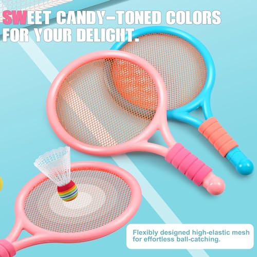 2-Pack Kids Tennis Racket Set, 16 21 23 25 Inch Junior Racquets for Boys Girls, Lightweight Aluminum Starter Kit with Shoulder Bag and 2 Balls - color: 16 inch-2pcs(Blue+Pink)