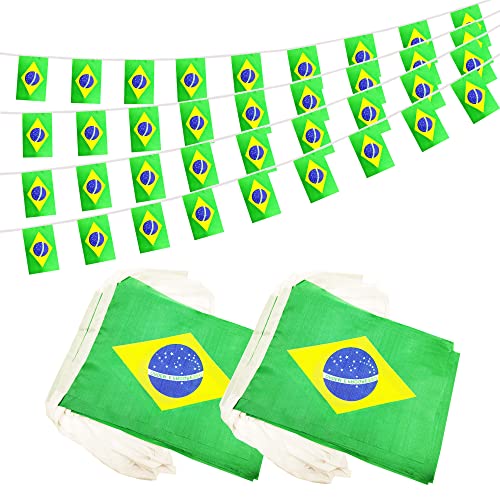 100 Feet Brazil Brazilian Banner Flag String, Brazil Mini Flag Small Banner, for Party, Shops and Bars Decorations, Outdoor Decorations, 76 Flags - color: Brazil - 2 Pack