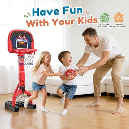Toddler Basketball Hoop, Easy Score Baby Kids Basketball Hoop & Soccer Goal for Indoor Outdoor Play, Adjustable Height 2–4.4 ft, Birthday Gifts Spiderman Toys for Toddlers Age 1 2 3 4 5