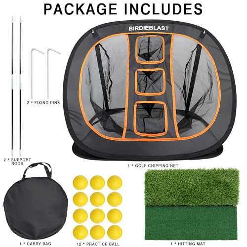 Professinoal Golf Chipping Net with Golf Hitting Mat,12 Practice Foam Balls and 2 Pixing Pins, for Indoor and Outdoor Target Chipping Training - style: Chipping Net+Dual-Turf Hitting Mat