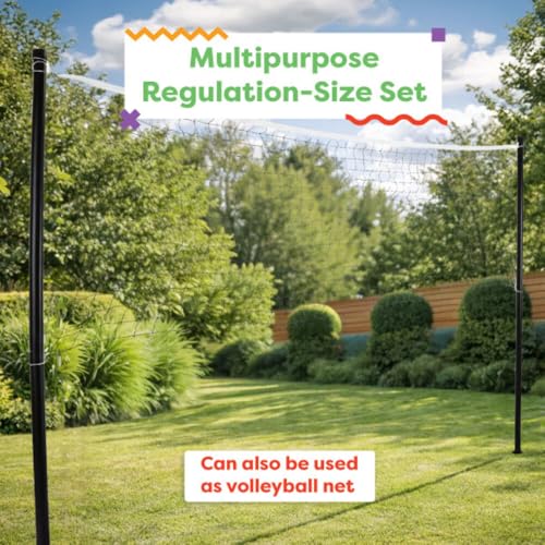 Badminton Set - Backyard Games Include 4 Badminton Rackets, 3 Birdies, Regulation-Size Net with Pole Stakes and Carry Bag - Outdoor Sports by Hey Play