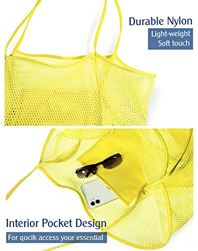 HOXIS Mesh Beach Tote Womens Shoulder Handbag - color: Yellow