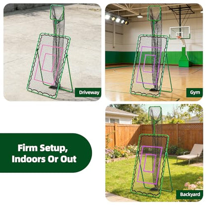 Volleyball Rebounder Net 7x4 FT, Adjustable Volleyball Training Equipment for Backyard Outdoor Solo Practice, Heavy-Duty 45-Layer Net with Ground Stakes & Target Belt