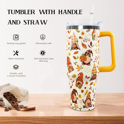 Ceovfoi 40 oz Fall Gnome Tumbler Insulated Stainless Tumbler, Fall Travel Coffee Cup Water Botter, Autumn Fall Gift for Thanksgiving Christmas - color: Fall Gnome