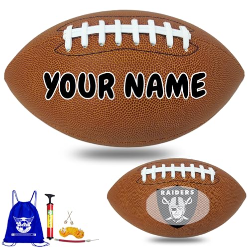 Personalized Customized Football - Official Size 9 Leather Footballs with Team Logo + Your Name - Football Fans Gift - color: II-Las Vegas Raiders