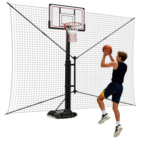 GADFISH Basketball Rebounder Net, Heavy-Duty Steel Frame Basketball Return Net Catcher Backstop Nets Basketball Return Attachment Yard Guard for Outdoor