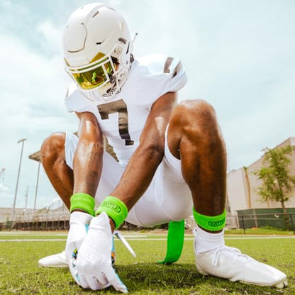Battle Sports Thick Football Armbands- Wrist Bands for Football, High-Performance Bands with Ultra-Soft Material to Wick Away Sweat and Keep Hands Dry- Includes 2 Wrist Bands - color: Neon Green