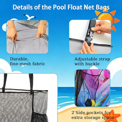 Pool Float Storage Organizer, Hanging Mesh Bag for Pool Toys, Extra Large Above Ground Poolside Holder Net for Inflatable Balls, Water Rafts, Noodles and Other Swimming Pool Accessorie, Black - size: Large