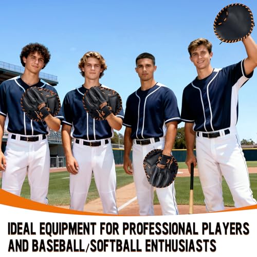 1 PC Baseball and Softball Training Glove,Flat Infield Training Glove for Right-Hand Throw,Baseball&Softball Fielding Gear PVC Infield Flat Mitt for Men&Women Catching Balls Fielding Drills&Practice - color: Black/Brown