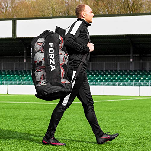 FORZA Premier Ball Carry Bag | Drawstring Soccer, Basketball, Netball & Volleyball Mesh Bag | 5 Color Options - Heavy Duty Equipment Holdall | 12 Ball Capacity - color: Black