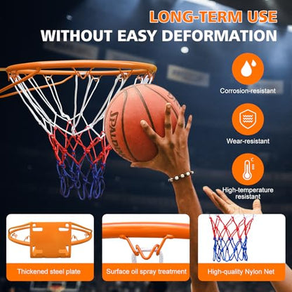 Basketball Rim Replacement Standard 18" Steel Rim Wall Mounted Basketball Goal Hoop with Net for Indoor Outdoor