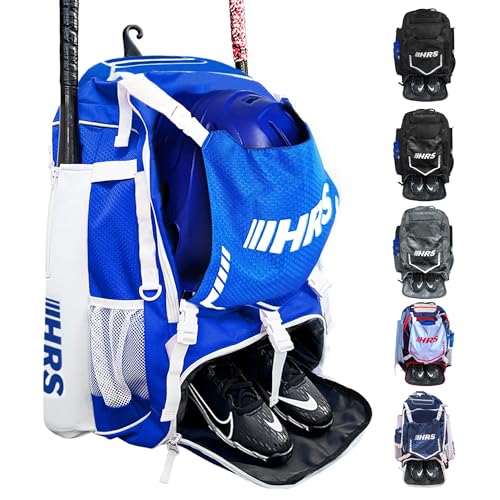 Hit Run Steal Bat Bag Backpack, Holds 4 Bats, Gloves, Helmet, and Cleats, Royal Blue