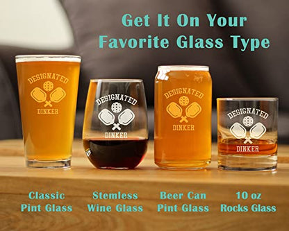 Bevvee Designated Dinker - Stemless Wine Glass - Fun Pickleball Gifts and Decor - Large 17 Ounce