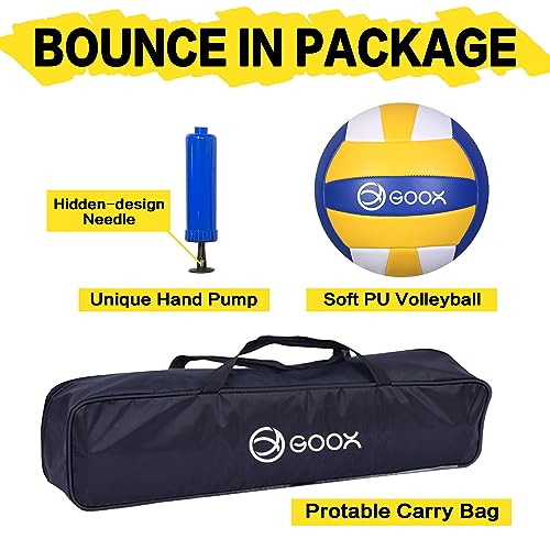 GOOX 4 Square Volleyball Net Game Set, 14 FT 4-Way Volleyball Net for Backyard Beach Lawn, Portable Four Square Volleyball Net for Adults & Youths with Vollyball, Pump, Carry Bag