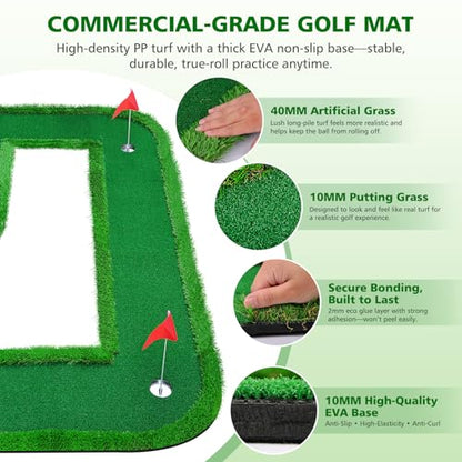 Modular Interlocking Golf Putting Green, 5 x 9.5 ft Golf Practice Putting Mat Professional Golf Training Mat with 5 Flags 3 Movable Cups 6 Golf Balls, for Indoor Outdoor Backyard Home Office