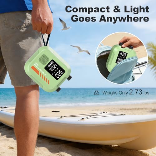 Paddle Board Pump Electric Portable,Rechargeable 22 PSI SUP Air Pump,Dual Power 7800mAh,12V DC Car Plug,Inflation Deflation,Auto-Off,for Paddleboard,Kayak,Kite,Tent,Kayaks - color: Green