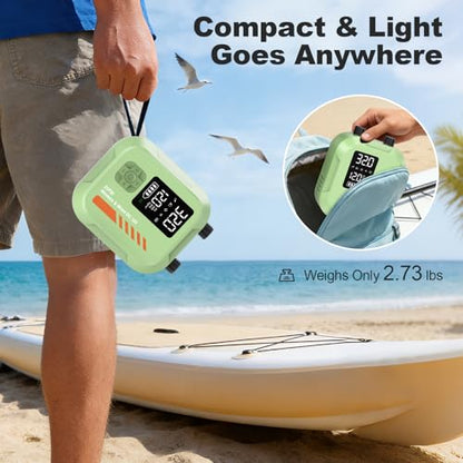 Paddle Board Pump Electric Portable,Rechargeable 22 PSI SUP Air Pump,Dual Power 7800mAh,12V DC Car Plug,Inflation Deflation,Auto-Off,for Paddleboard,Kayak,Kite,Tent,Kayaks - color: Green
