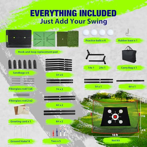 10x7 FT Golf Net with 2-in-1 Replaceable Non-Slip Golf Hitting Mat, Pro-Grade Chipping Golf Practice Net Kit, Net for Golf Driving Nets for Backyard, Indoor & Outdoor Use
