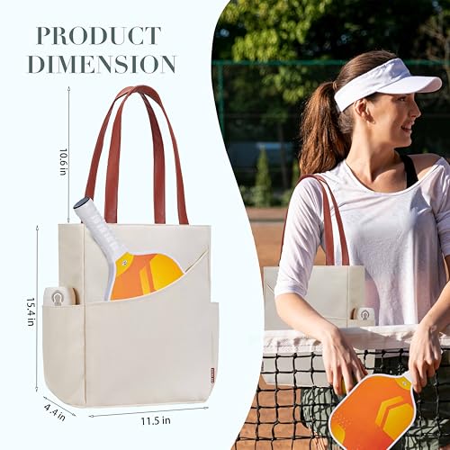 Pickleball Bag for Women Stylish Nylon Tote Fits 2 Paddle, Ball, Gear, Utility Shoulder Handbag for Sports - color: Beige