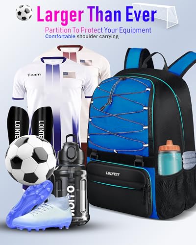 LOINTET Youth Soccer Bag, Soccer Backpack with Ball Compartment, Sports Equipment Training Bags Fits Basketball Football Volleyball and Accessories, Black - color: Blue