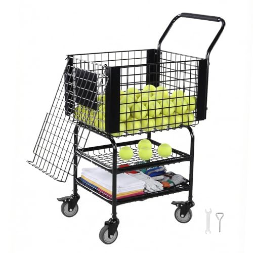 Tennis Ball Basket Cart Large Capacity Training Ball Pickup Basket Holds 350 Balls for Teaching & Court Use