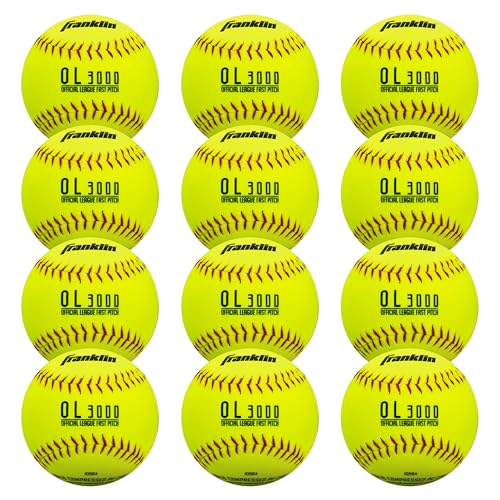 Franklin Sports Official Game Softballs - OL3000 Fastpitch 12" Inch Yellow Softballs - Official Size + Weight Tournament Balls for Practice + Games - 1 Softball - size: 12-Inch, style: 12 Pack