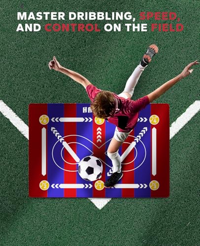HAPBEAR Soccer Training Mat - 0.2" Thickened Professional Footwork & Ball Mastery Equipment - Anti-Slip Silent Football Practice Mat for Home & Gym - All Ages Speed Agility Trainer - color: Red-Blue