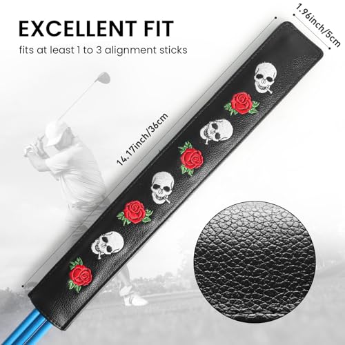 FINGER TEN Golf Alignment Stick Cover Headcover Rods Holder Case Leather 14''× 2'' in USA Black White Green Hold At Least 2 Sticks - color: Rose