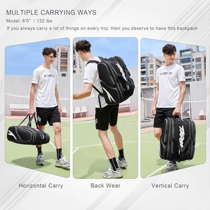 TILDOSAC Pickleball Bag - Large Paddle Bag for 4 Paddles & Accessories - Fence Hook, Extra Pockets, Shoe Compartment
