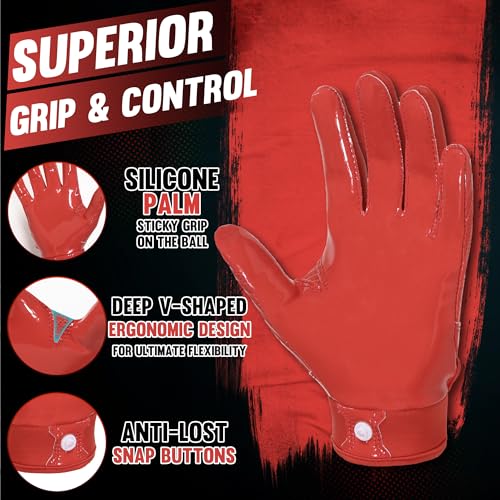 HANDLANDY Youth Football Gloves, Kids Sticky Receiver Gloves,Super Grip Football Glove Best Gift for Boys,Girls - color: Red, size: X-Small-Youth